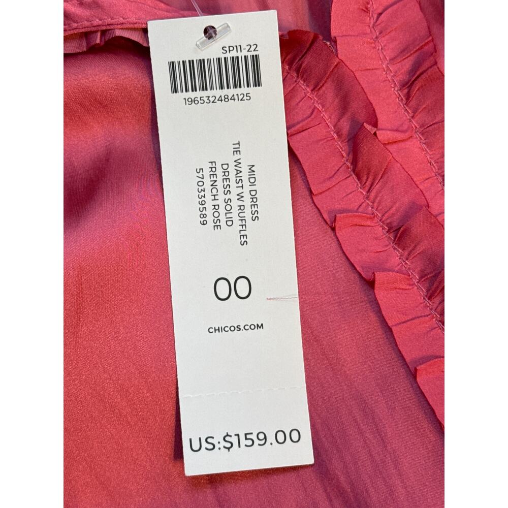 Chico's Midi Tie Waist Ruffle Dress French Rose 2/12 - Picture 5 of 5